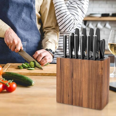 RedCall Acacia Wood Knife Holder Block,Large Universal Knife Block without knives,Wooden Kitchen Knife Block for Countertop,Knife Holder Organizer with Slots for Scissors and Sharpening Rods Storage in Saudi Arabia