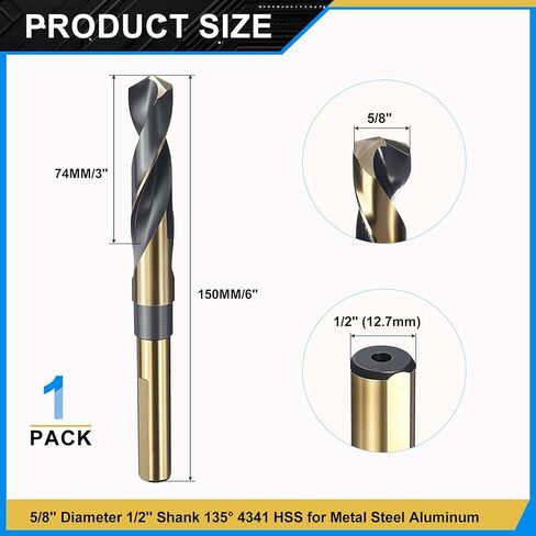 PATIKIL 11/16" Drill Bit, 1/2" Reduced Shank 4341 High Speed Steel Drill Bit for Hard Metal Wood Steel Black and Gold in Saudi Arabia