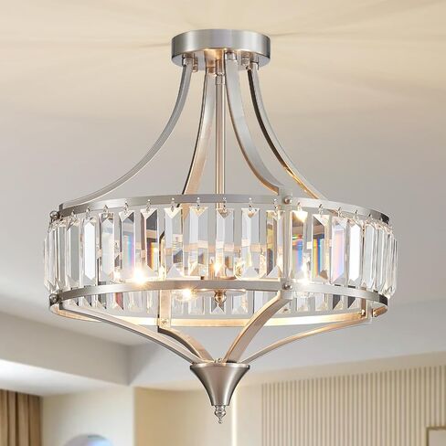 Crystal Black Ceiling Light Fixture, Modern Industrial Chandelier Semi Flush Ceiling Light for Dining Room Living Room Bedroom Hallway, Round Kitchen Lighting Fixtures Ceiling, 4 Lights in Saudi Arabia