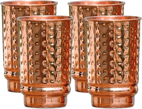 Pure Copper Hammered Tumblers Set of 4 | 350ml (11.8oz) | Handmade Ayurvedic Drinkware for Health & Wellness | Travel Copper Cups in Saudi Arabia