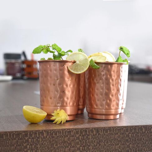 Pure Copper Hammered Tumblers Set of 4 | 350ml (11.8oz) | Handmade Ayurvedic Drinkware for Health & Wellness | Travel Copper Cups in Saudi Arabia