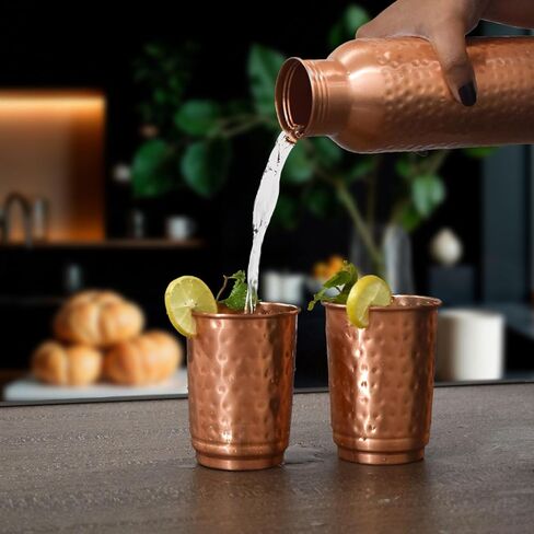 Pure Copper Hammered Tumblers Set of 4 | 350ml (11.8oz) | Handmade Ayurvedic Drinkware for Health & Wellness | Travel Copper Cups in Saudi Arabia