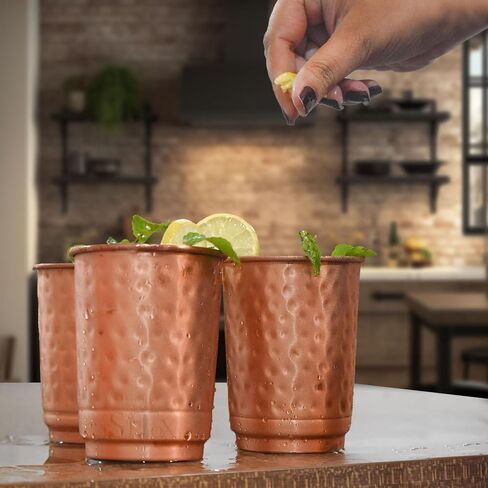 Pure Copper Hammered Tumblers Set of 4 | 350ml (11.8oz) | Handmade Ayurvedic Drinkware for Health & Wellness | Travel Copper Cups in Saudi Arabia