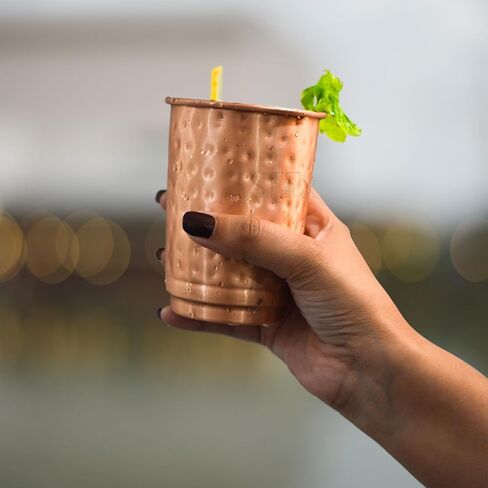 Pure Copper Hammered Tumblers Set of 4 | 350ml (11.8oz) | Handmade Ayurvedic Drinkware for Health & Wellness | Travel Copper Cups in Saudi Arabia