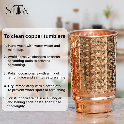 Pure Copper Hammered Tumblers Set of 4 | 350ml (11.8oz) | Handmade Ayurvedic Drinkware for Health & Wellness | Travel Copper Cups in Saudi Arabia