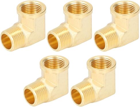 5Pcs 90 Degree Elbow Brass Pipe Fittings, 1/2in NPT Male to Female Plumbing Adapter, Deep Thread Brass Elbow for Fluid Air Gas Oil Fuel Lines with Resistance in Saudi Arabia