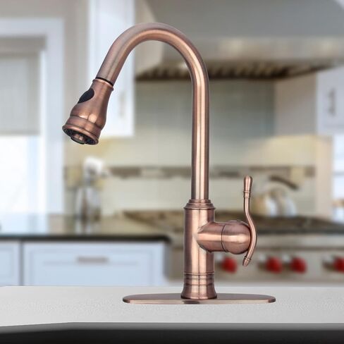 Akicon Pull Out Kitchen Faucet, Single Level Solid Brass Kitchen Sink Faucets with Pull Down Sprayer (Antique Copper) in Saudi Arabia