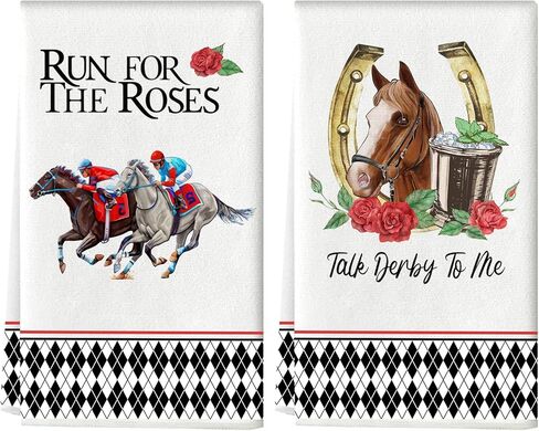 POILKMNI 2 PCS Kitchen Towels, 17.7 x 27.6'' Plaid Horse Racing Rose Tea Dish Towel Dishcloths Kitchen Hand Towels for Rustic Farmhouse Home Dining Room Table Decor in Saudi Arabia