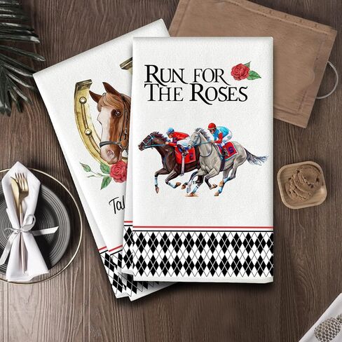 POILKMNI 2 PCS Kitchen Towels, 17.7 x 27.6'' Plaid Horse Racing Rose Tea Dish Towel Dishcloths Kitchen Hand Towels for Rustic Farmhouse Home Dining Room Table Decor in Saudi Arabia