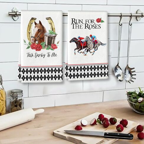 POILKMNI 2 PCS Kitchen Towels, 17.7 x 27.6'' Plaid Horse Racing Rose Tea Dish Towel Dishcloths Kitchen Hand Towels for Rustic Farmhouse Home Dining Room Table Decor in Saudi Arabia