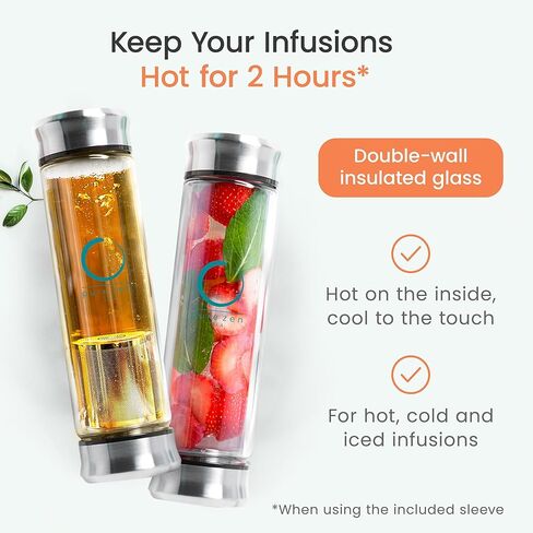Pure Zen Tea Infuser Bottle - Double Wall Glass Travel Mug with Stainless Steel Filter - Leakproof Tea Tumbler with Infuser for Loose Leaf Infusions and Fruit Infused Water - Unique Gift Set - 13 oz in Saudi Arabia