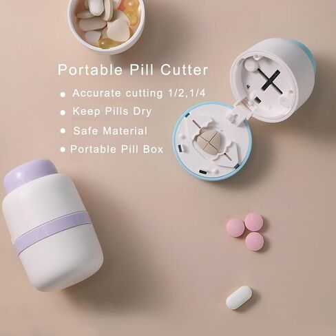 Safety Hidden Blade Pill Cutter and Storage for Splitting Small and Large Tablet Into Half or Quarter (2 in 1) in Saudi Arabia