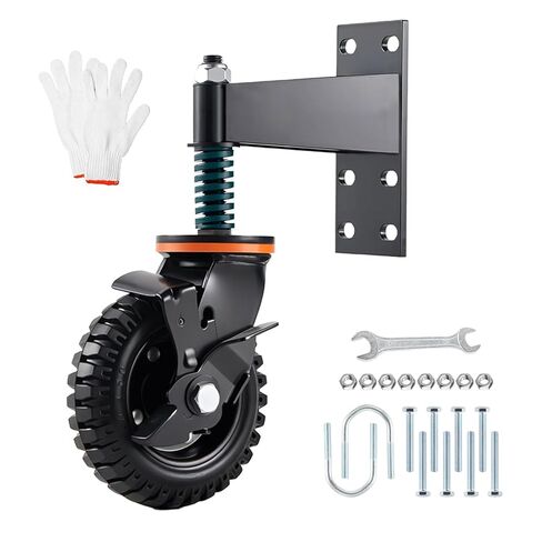 2 Pack 6 Inch Gate Wheel with Brake ， Heavy Duty Fence Wheel 360° Swivel, Spring Shock Absorption, 1000LB Capacity, All-Terrain Rubber Tire & Metal Bracket for Sliding Farm Garden Gates in Saudi Arabia