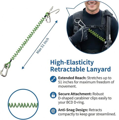 Scuba Diving Reef Hook - 316 Stainless Steel Double Reef Cord Hook with Anti-seawater Corrosion & Retractable Lanyard for Dive Safety in Saudi Arabia