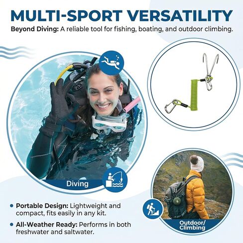 Scuba Diving Reef Hook - 316 Stainless Steel Double Reef Cord Hook with Anti-seawater Corrosion & Retractable Lanyard for Dive Safety in Saudi Arabia