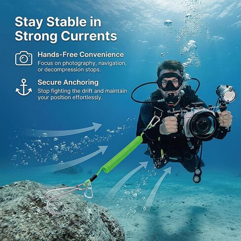 Scuba Diving Reef Hook - 316 Stainless Steel Double Reef Cord Hook with Anti-seawater Corrosion & Retractable Lanyard for Dive Safety in Saudi Arabia