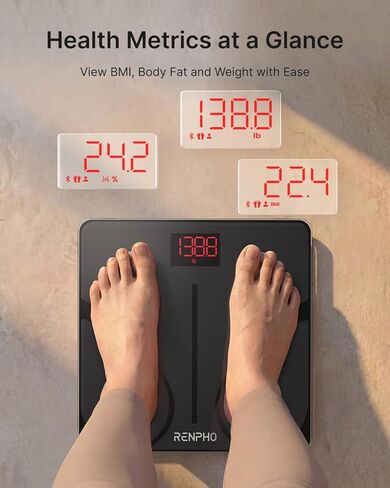 مقياس RENPHO الذكي لوزن الجسم، مؤهل FSA&HSA، مقياس الحمام الرقمي BMI لوزن مقياس الدهون في الجسم بتقنية البلوتوث، محلل صحة مراقبة تكوين الجسم مع تطبيق الهاتف الذكي، 400 رطل - Elis 1 in Kuwait
