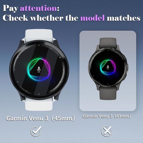 حافظة حماية للشاشة Liuyuxi مكونة من قطعتين متوافقة مع Garmin Venu 3 (45 مم)، ملحقات حماية كاملة من ممتص الصدمات من البولي كربونات الصلب مع زجاج مقسى. مضاد للخدش، مضاد للصدمات. in Kuwait