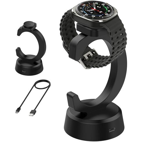 حامل شاحن Miimall لساعة Galaxy Watch 8/8 Classic/7/Ultra/6/6 Classic/5/5 Pro/4/4 Classic/3/Active 2/Active/FE، قاعدة شحن مغناطيسية على شكل C من النوع C إلى USB A، كابل شحن سريع بديل، أسود in Saudi Arabia