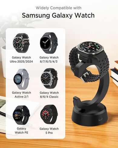 حامل شاحن Miimall لساعة Galaxy Watch 8/8 Classic/7/Ultra/6/6 Classic/5/5 Pro/4/4 Classic/3/Active 2/Active/FE، قاعدة شحن مغناطيسية على شكل C من النوع C إلى USB A، كابل شحن سريع بديل، أسود in Saudi Arabia