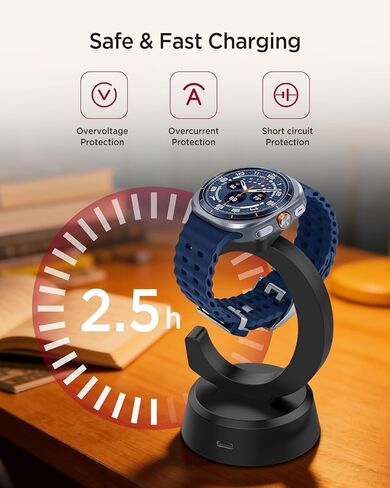 حامل شاحن Miimall لساعة Galaxy Watch 8/8 Classic/7/Ultra/6/6 Classic/5/5 Pro/4/4 Classic/3/Active 2/Active/FE، قاعدة شحن مغناطيسية على شكل C من النوع C إلى USB A، كابل شحن سريع بديل، أسود in Saudi Arabia