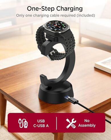 حامل شاحن Miimall لساعة Galaxy Watch 8/8 Classic/7/Ultra/6/6 Classic/5/5 Pro/4/4 Classic/3/Active 2/Active/FE، قاعدة شحن مغناطيسية على شكل C من النوع C إلى USB A، كابل شحن سريع بديل، أسود in Saudi Arabia