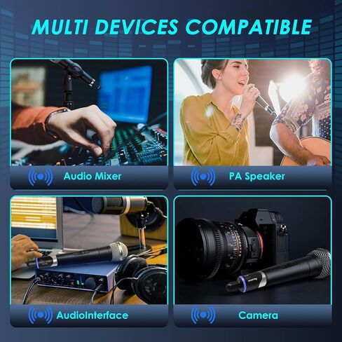نظام ميكروفون XLR لاسلكي UHF ذو 4 قنوات - محول توصيل واستقبال للميكروفونات الديناميكية وأنظمة PA وخلاطات الصوت وكاميرات DSLR in Kuwait