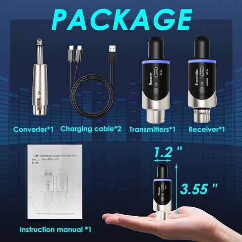 نظام ميكروفون XLR لاسلكي UHF ذو 4 قنوات - محول توصيل واستقبال للميكروفونات الديناميكية وأنظمة PA وخلاطات الصوت وكاميرات DSLR in Kuwait