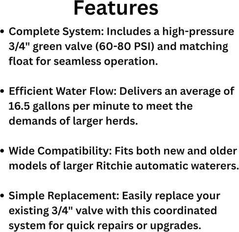 Ritchie 3/4" Green Valve Package with Float #16993 – High Pressure Livestock Waterer Valve Kit, 16.5 GPM Flow Rate, Compatible with Ritchie Automatic Waterers in Saudi Arabia