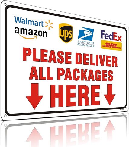Package Delivery Sign for Outdoor Use,12 x 8 Inch Reflective Aluminum Sign-"Please deliver all packages HERE"-Rustproof Weatherproof Delivery Instructions for Box House Yard Front Door Outdoor in Kuwait
