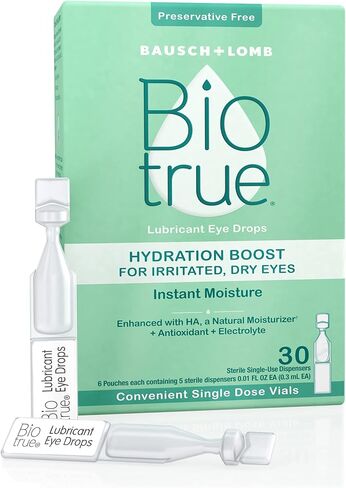 قطرات Biotrue Hydration Boost للعيون المتهيجة والجافة في قوارير جرعة واحدة من Bausch + Lomb، رطوبة فورية، خالية من المواد الحافظة، درجة حموضة متوازنة، مستوحاة بشكل طبيعي، 30 قطعة (عبوة من قطعتين) in Kuwait