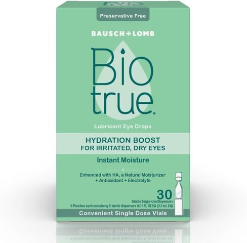 قطرات Biotrue Hydration Boost للعيون المتهيجة والجافة في قوارير جرعة واحدة من Bausch + Lomb، رطوبة فورية، خالية من المواد الحافظة، درجة حموضة متوازنة، مستوحاة بشكل طبيعي، 30 قطعة (عبوة من قطعتين) in Kuwait