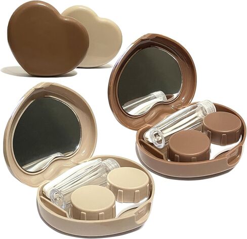 Contact Lens Case, Travel Size Cute Contact Lenses Applicator Remover Tool Kit with Mirror Solution Bottle for Daily Outdoor Heart Pink Rose Red (2 Pack) in Saudi Arabia