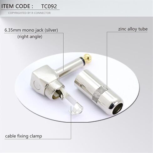 10PCS 6.35MM Jack Right Angle Wire Connector 4 Corners 2 Poles 6.35MM Mono Male Plug Microphone Connector(TC092 with Tail) in Saudi Arabia