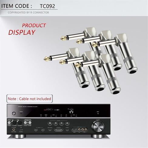 10PCS 6.35MM Jack Right Angle Wire Connector 4 Corners 2 Poles 6.35MM Mono Male Plug Microphone Connector(TC092 with Tail) in Saudi Arabia