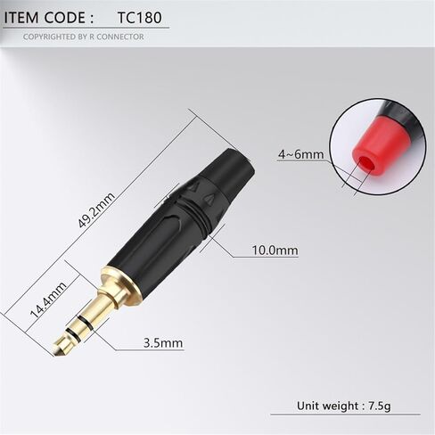 2PCS 3 Poles Stereo 3.5MM Jack Male Plug Connector Soldering Wire Connector 3 Pin 3.5MM Plug Headset Earphone DIY(1xBlack 1xRed) in Saudi Arabia