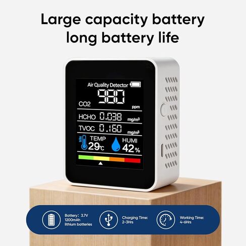 جهاز مراقبة جودة الهواء 6 في 1 داخلي - HCHO الفورمالديهايد، TVOC، PM2.5، PM10، كاشف ثاني أكسيد الكربون وثاني أكسيد الكربون، جهاز اختبار جودة الهواء المحمول مع شاشة LCD في الوقت الحقيقي للمنزل والمكتب وغرفة الأطفال in Kuwait