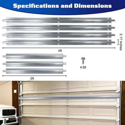16FT Garage Door Strut, 4 PC 4 FT Garage Door Hurricane Brace Kit with 3 PC 2 FT Garage Door Reinforcement Connector & 58 Mounting Screws, Pre-drilled Universal Brackets for DIY in Saudi Arabia