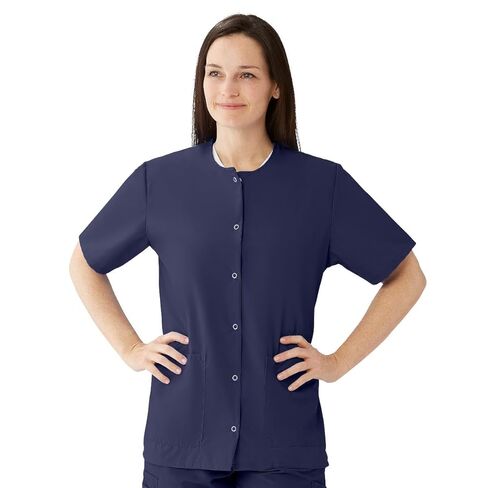 Medline Women's Snap-Front Jewel-Neckline Scrub Tops Navy in Saudi Arabia