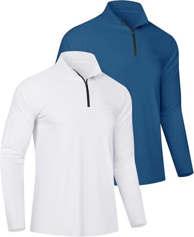 2 Pack Men's 1/4 Zip Long Sleeve Sun Shirts, UPF 50+ UV Protection Quick Dry Rash Guard for Golf Fishing in Saudi Arabia