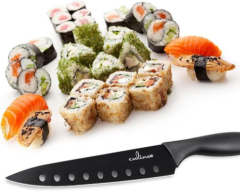 سكين سوشي من الفولاذ الكربوني المقاوم للالتصاق مقاس 8 بوصات من Culina® مع غمد، أسود in Kuwait