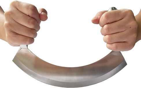 8.7 Inch Stainless Steel Mezzaluna Knife - Salad Chopper Rocker Pizza Cutter Rocker Knife Curved Blade Sharp Blade Double Handle Fruit Vegetable Mincing Knife in Saudi Arabia