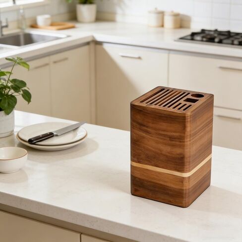 Acacia Wood Universal Knife Block, Countertop Knife Holder Organizer with Scissors & Sharpening Rod Slots, Space Saving Storage without Knives in Saudi Arabia