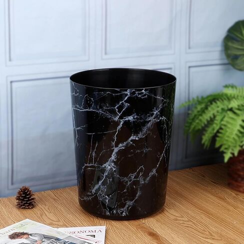 Bathroom Trash Can, 5 Gallon Marble Plastic Garbage Bucket Bin with No Lid, Black in Saudi Arabia