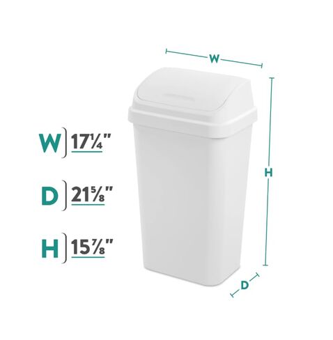 13 Gallon Kitchen Trash Can, White Plastic Garbage Bin with Swing Top Lid - Space-Saving Square Design for Kitchen, Garage, Office, Fits Standard Liners in Saudi Arabia