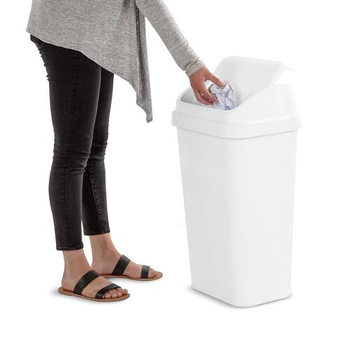 13 Gallon Kitchen Trash Can, White Plastic Garbage Bin with Swing Top Lid - Space-Saving Square Design for Kitchen, Garage, Office, Fits Standard Liners in Saudi Arabia