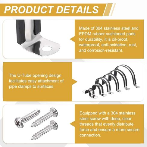 uxcell 20Pcs 27mm(1-1/16") Cable Clamp, 2 Hole 304 Stainless Steel Rubber Coated Cushion Insulated Cable Clamps U Holder Pipe Strap with Self-Tapping Screws for Tube Wire, Black in Saudi Arabia