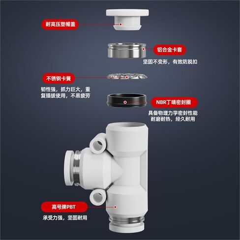 T-type Tee PE14/16 Air Pump Pneumatic Gas Pipe Quick Connector PE10 High Pressure Plugs 1Pcs(Pe8(blue)) in Saudi Arabia
