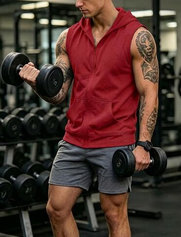 Men's Workout Hooded Tank Tops Fashion Muscle Zip Up Sleeveless Hooded Slim Fit Gym Cut Off T Shirt in Saudi Arabia