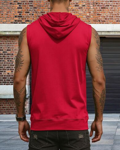 Men's Workout Hooded Tank Tops Fashion Muscle Zip Up Sleeveless Hooded Slim Fit Gym Cut Off T Shirt in Saudi Arabia
